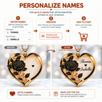 Personalized Names Black Rose Heart Ornament - Romantic Gift for Couple