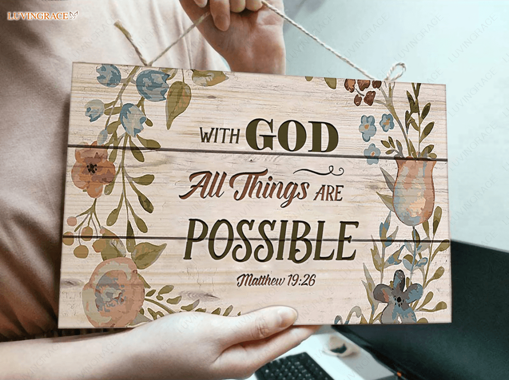 All Things Are Possible With God Rectangle Wood Sign Tumbler