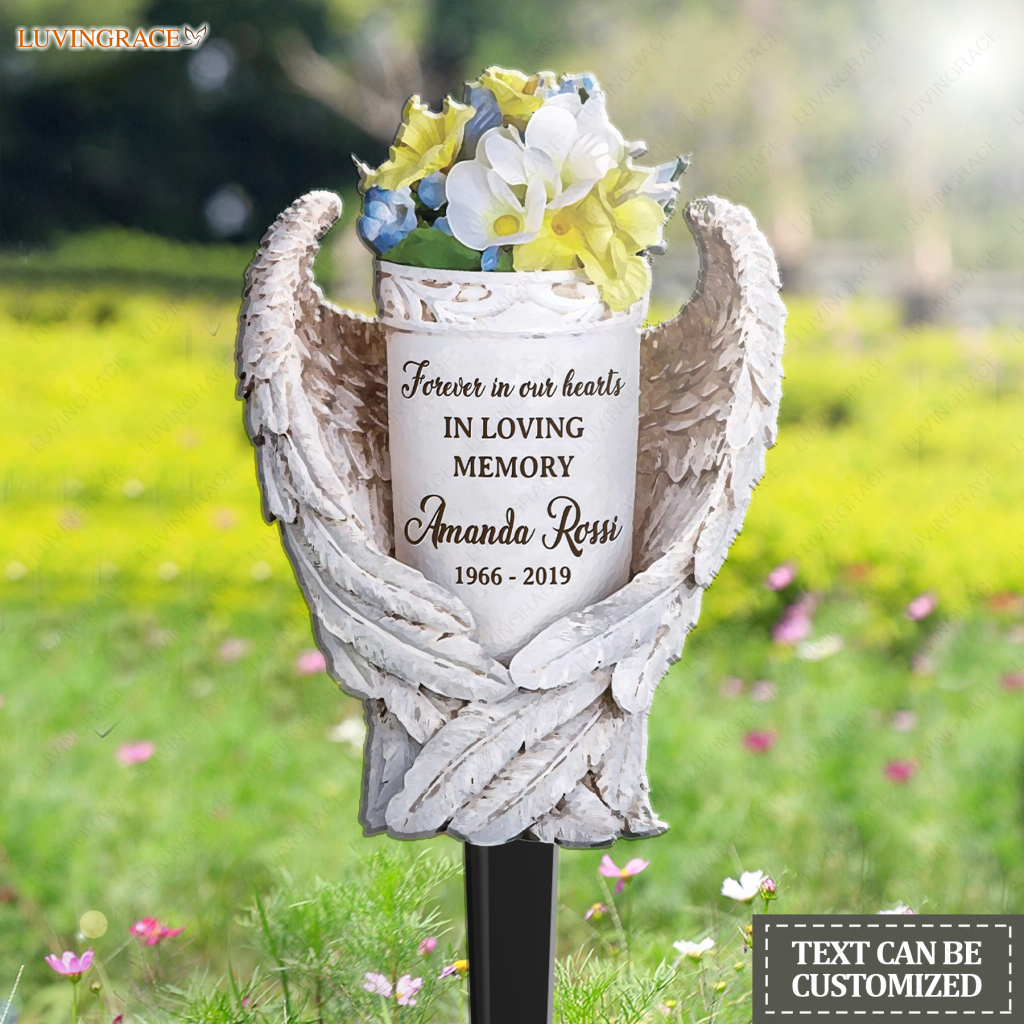 Angel Wings Memorial Vase Personalized Plaque Stake
