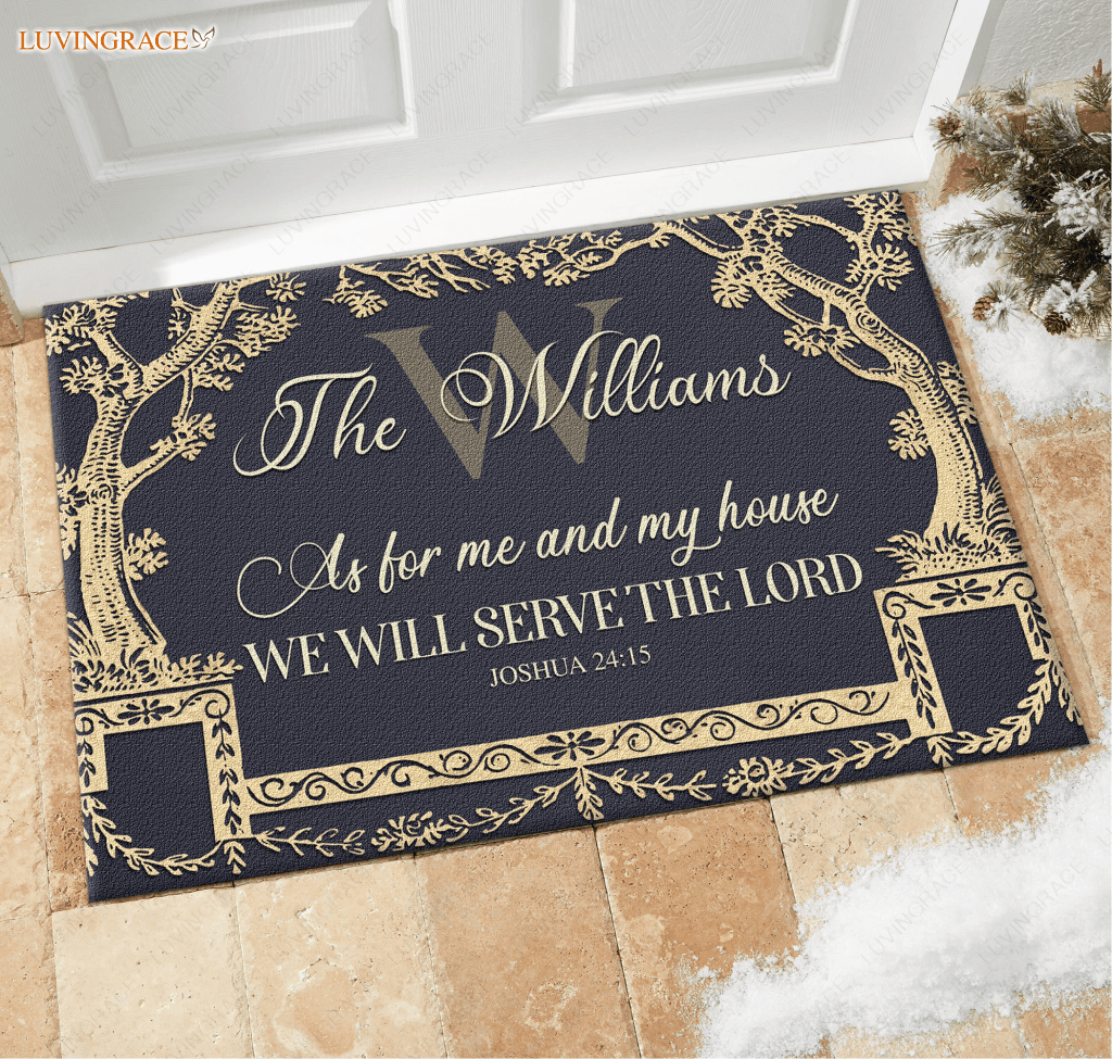 Antique Tree Frame Serve The Lord Personalized Doormat