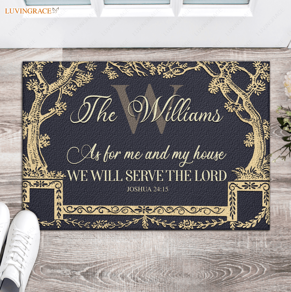 Antique Tree Frame Serve The Lord Personalized Doormat