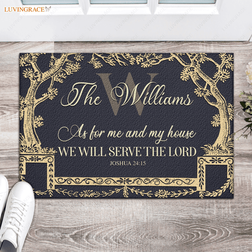 Antique Tree Frame Serve The Lord Personalized Doormat