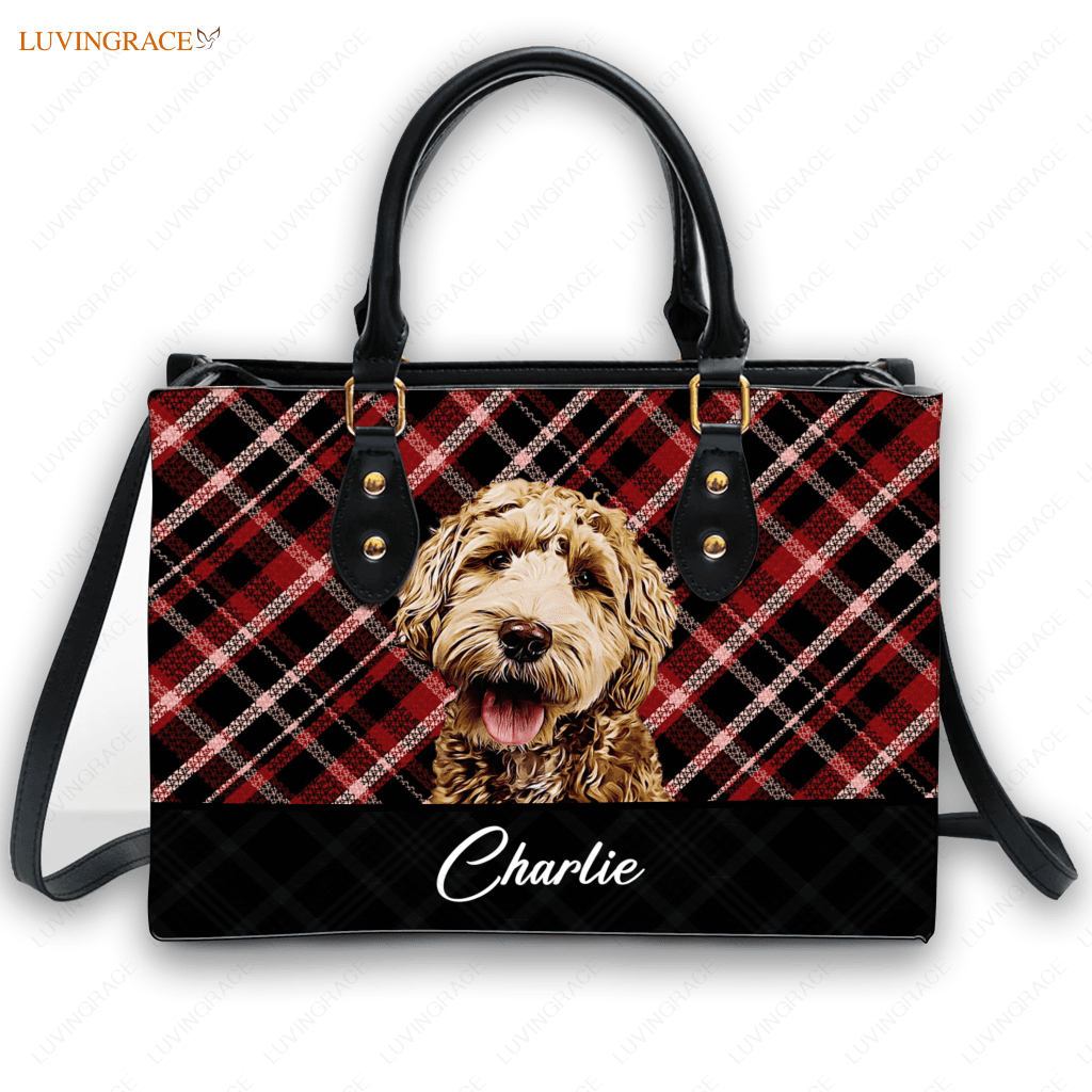 Artistic Plaid Bag Handbag Black Red - Personalized Custom Leather Handbags