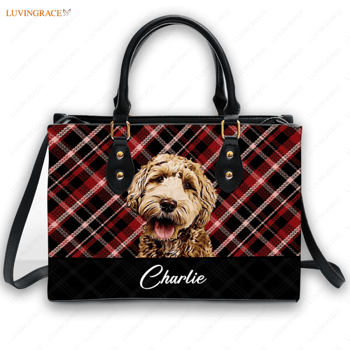 Artistic Plaid Bag Handbag Black Red - Personalized Custom Leather Handbags