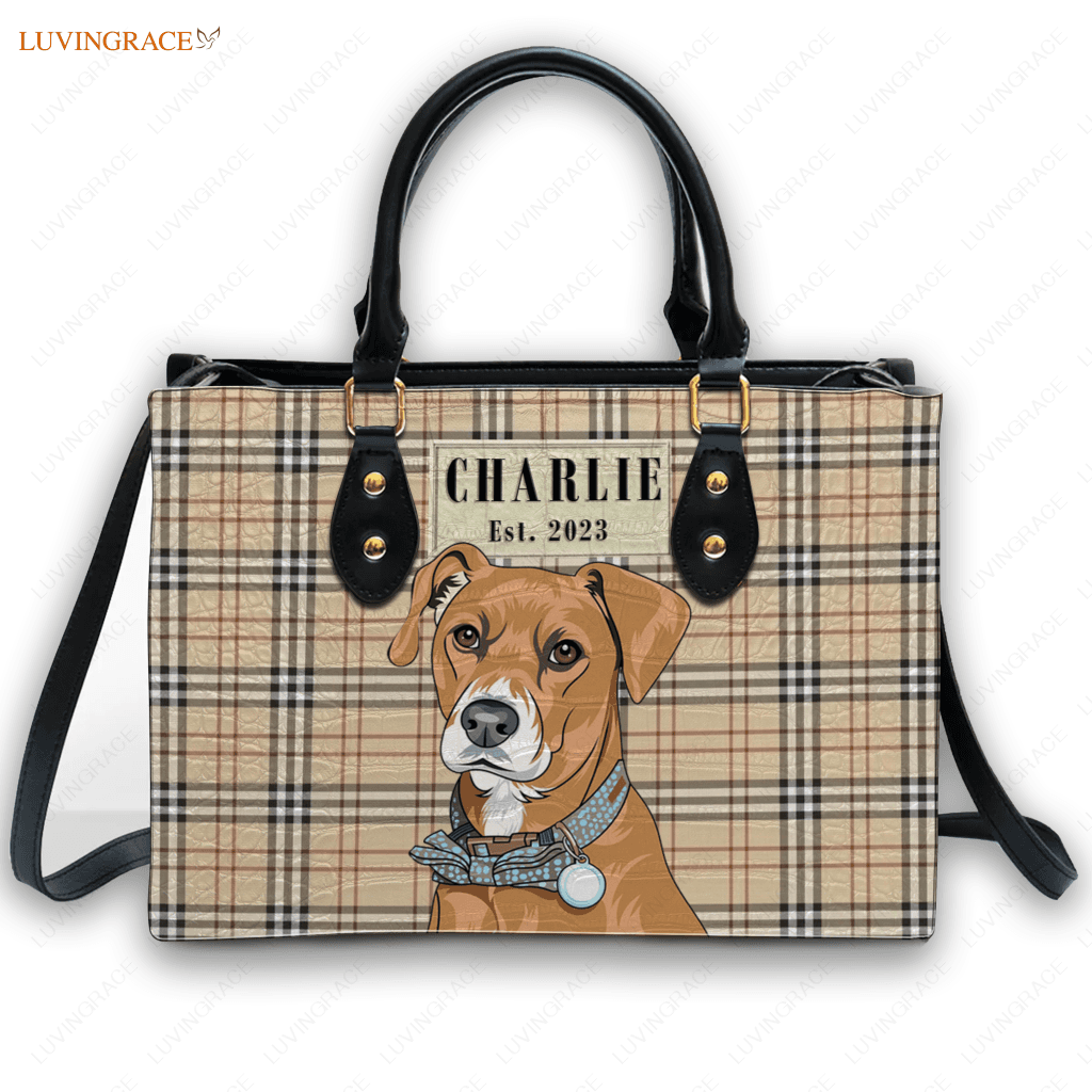 Artistic Plaid Pet Digital Painting Portrait - Personalized Custom Leather Bag Handbags