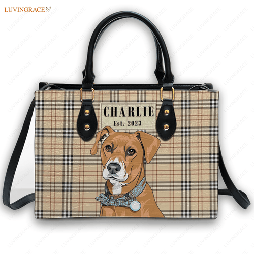 Artistic Plaid Pet Digital Painting Portrait - Personalized Custom Leather Bag Handbags