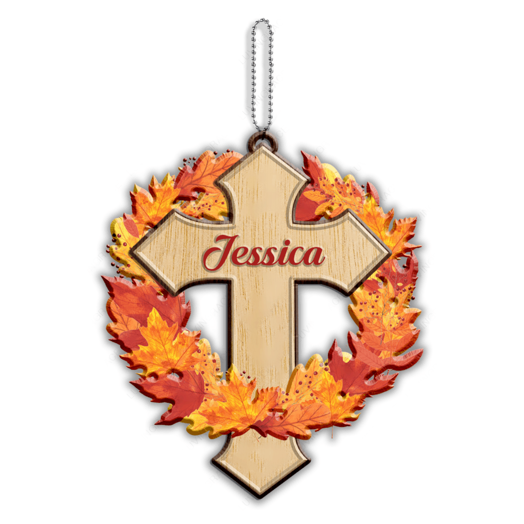 Autumn Maple Faith Cross Jesus Christian Lover Personalized Wood Engraved Ornaments