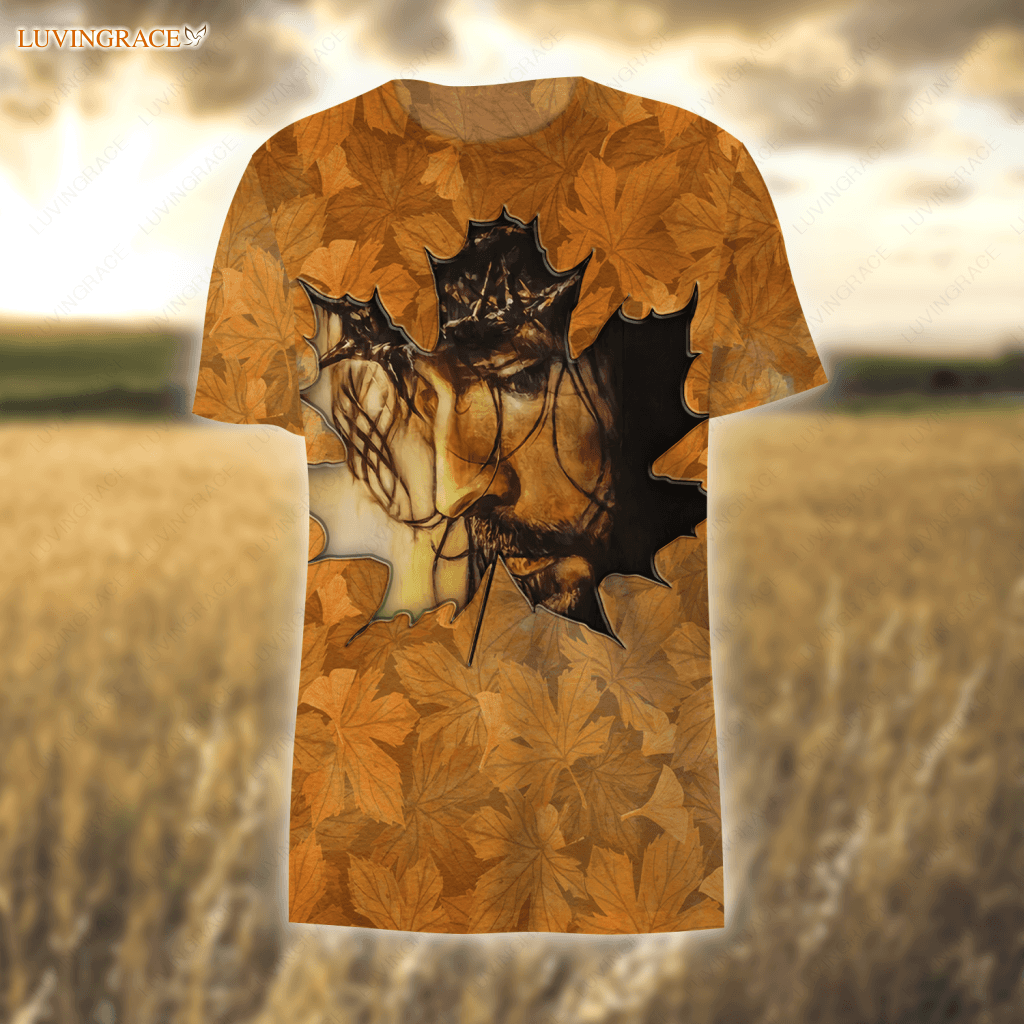 Autumn Maple Fall For Jesus He Never Leaves Hoodie 3D T-Shirt / S