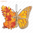 Autumn Maple Floral Butterfly Faith Cross Jesus Christian Lover Wood Engraved Ornaments Wooden