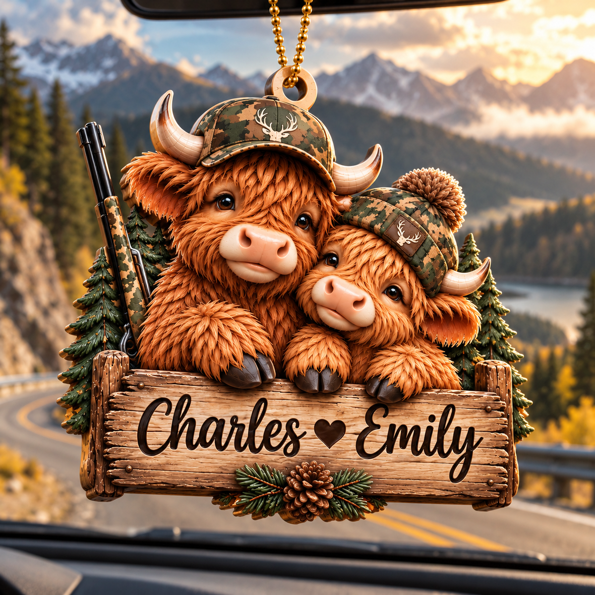 Personalized Names Highland Cow Couple 3D Ornament – Hunting Lovers Gift