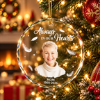Personalized Always in Our Hearts Memorial Glass Ornament – Custom Photo & Name Remembrance Gift