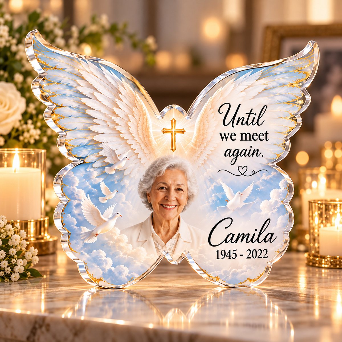 Personalized Angel Wings Memorial Acrylic Plaque – Sympathy Gift for Loss of Loved One