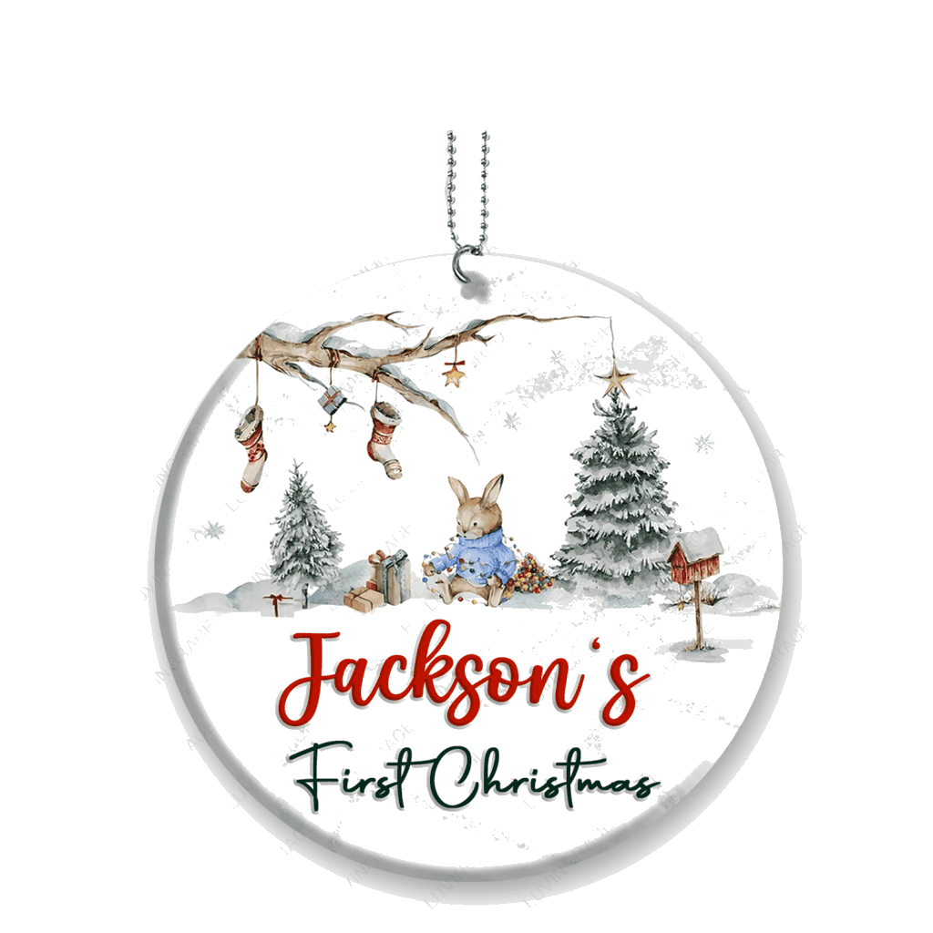 Baby Rabbit In Forest First Christmas Personalized Ornament