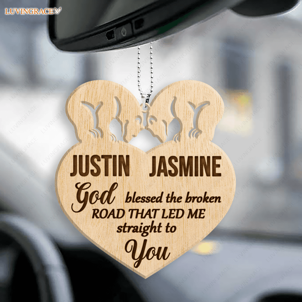 Bear Couple God Blessed Personalized Wood Engraved Ornaments Wooden Ornament
