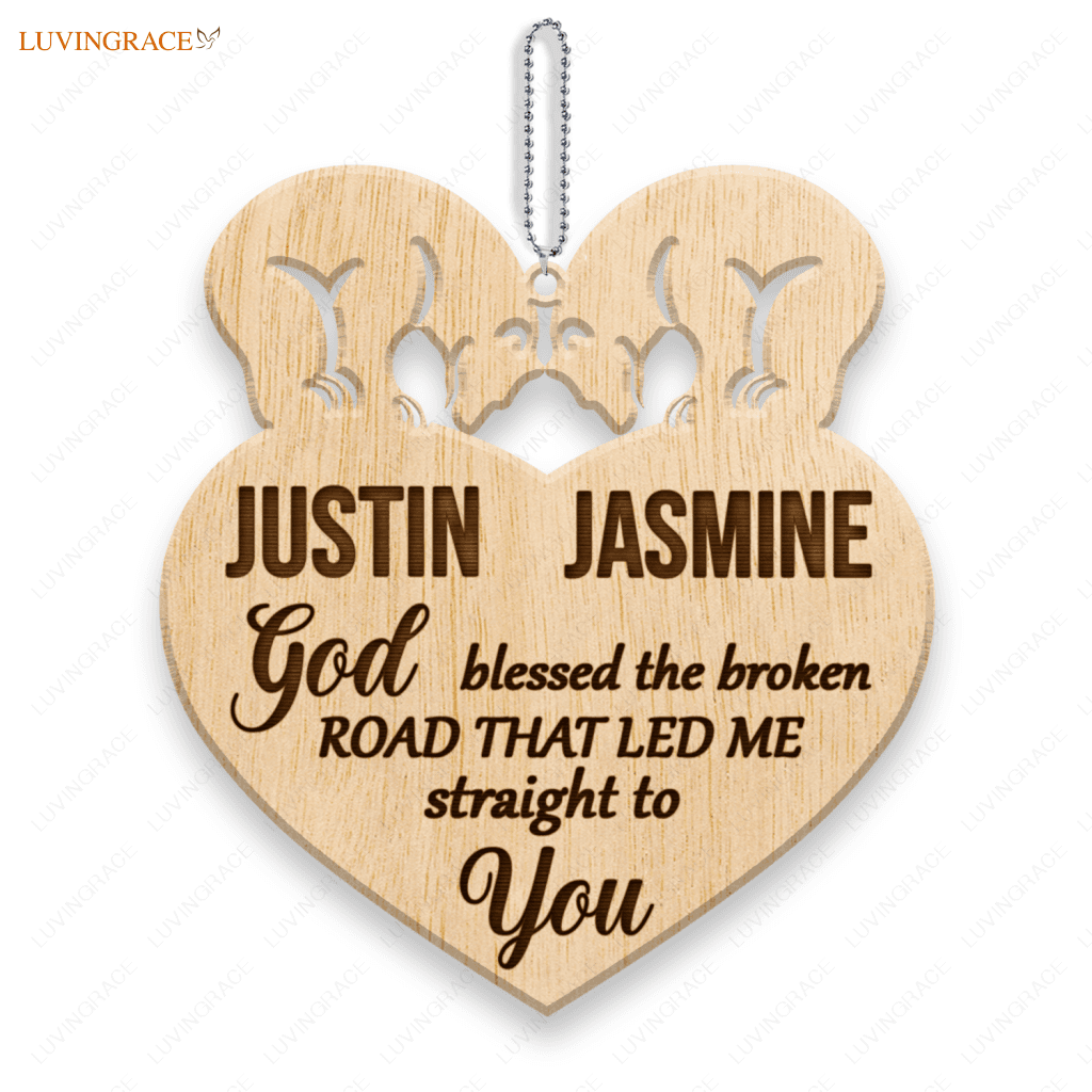 Bear Couple God Blessed Personalized Wood Engraved Ornaments Wooden Ornament