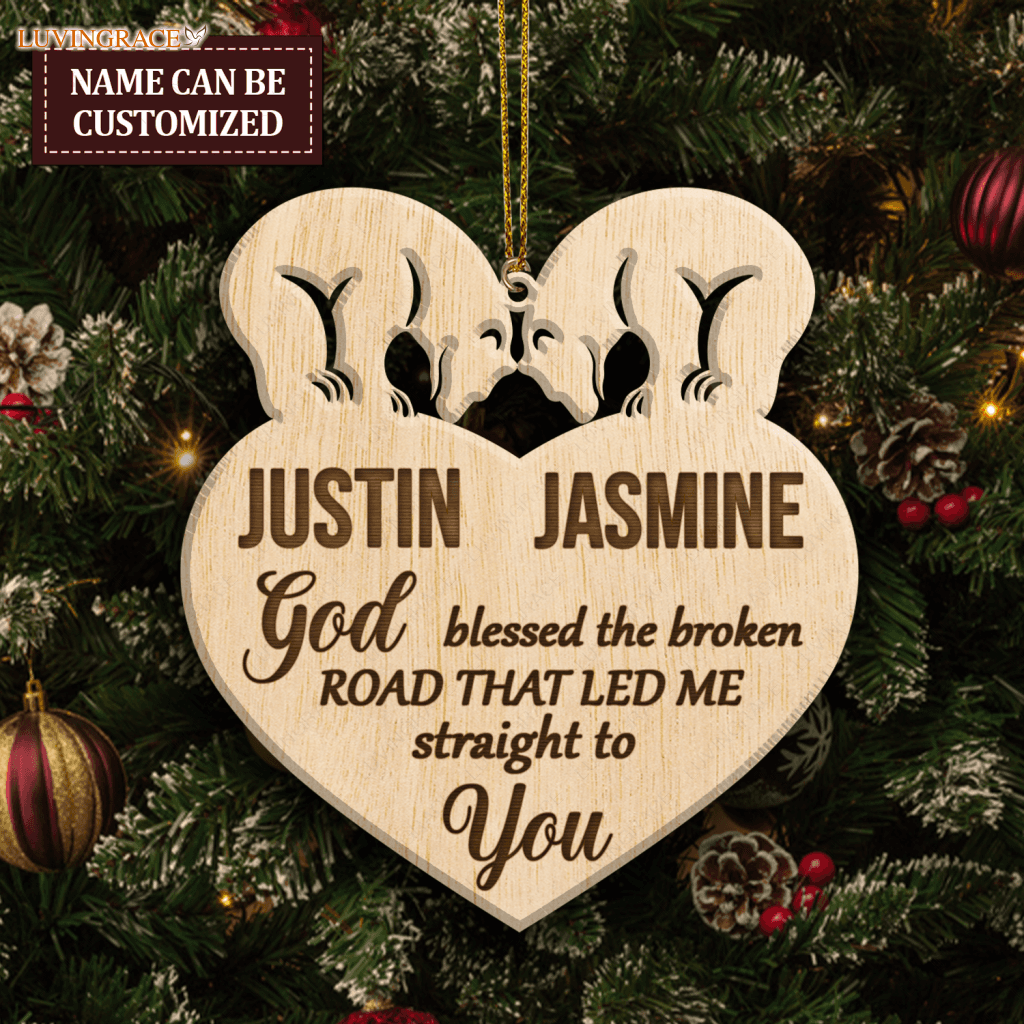 Bear Couple God Blessed Personalized Wood Engraved Ornaments Wooden Ornament