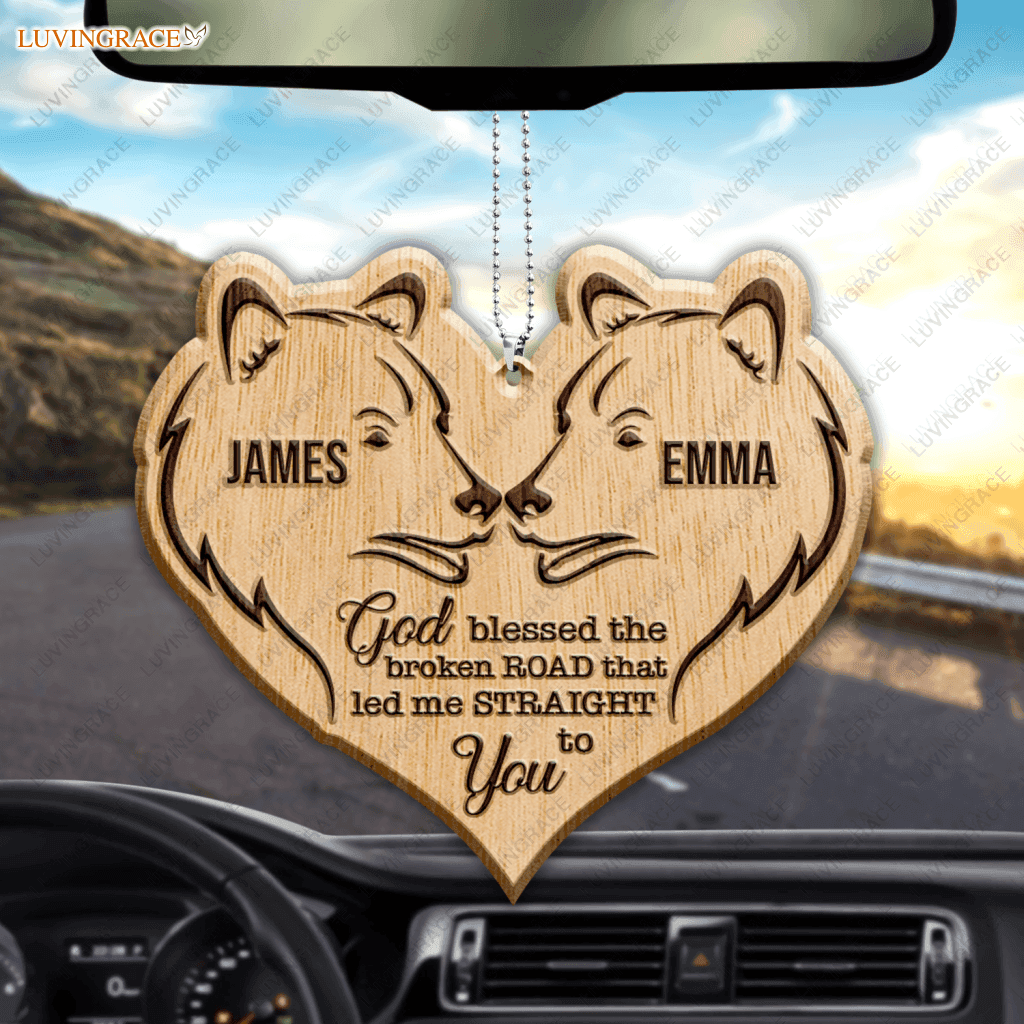 Bear Couple God Blessed Personalized Wood Engraved Ornaments Wooden Ornament