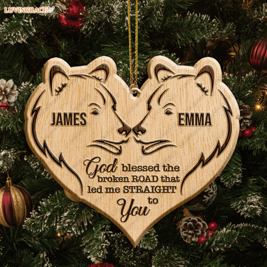 Bear Couple God Blessed Personalized Wood Engraved Ornaments Wooden Ornament