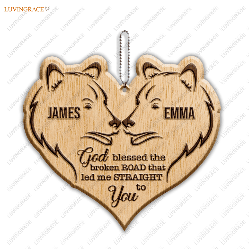 Bear Couple God Blessed Personalized Wood Engraved Ornaments Wooden Ornament
