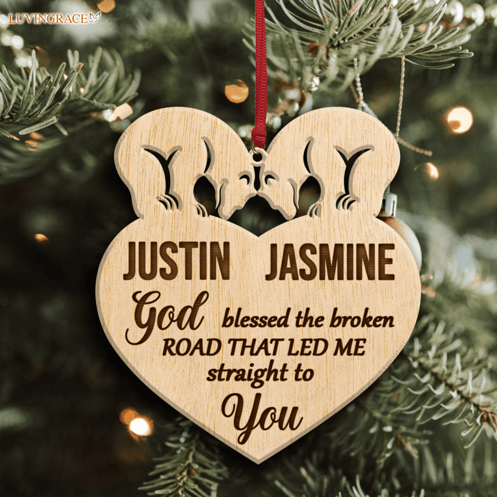 Bear Couple God Blessed Personalized Wood Engraved Ornaments Wooden Ornament