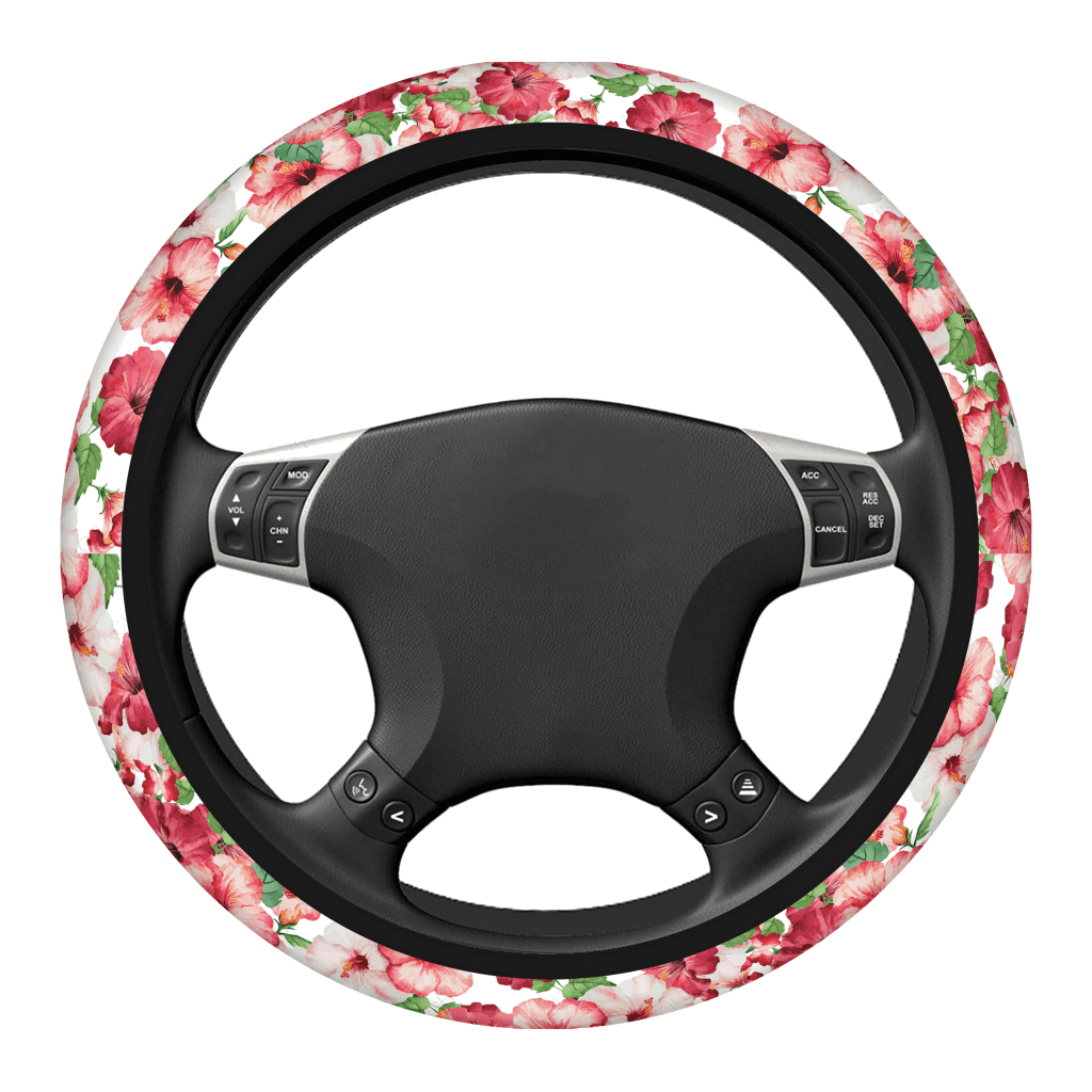 Beautiful Pink Hibiscus Car Steering Wheel Cover