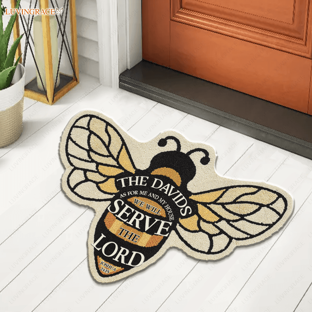 Bee Serve The Lord Personalized Shaped Doormat