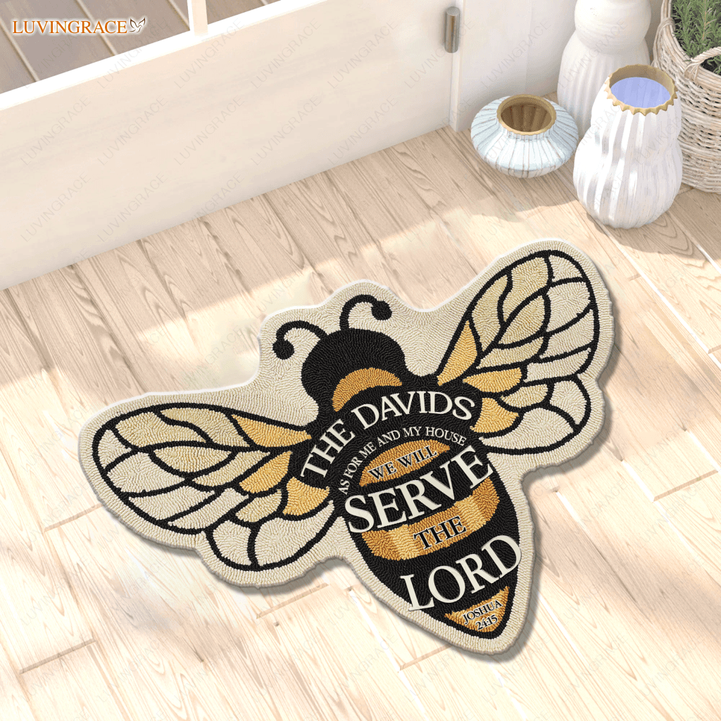Bee Serve The Lord Personalized Shaped Doormat
