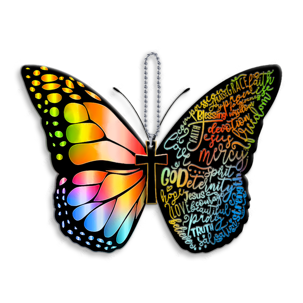 Bible Verse Christian Butterfly Rainbow Ornament