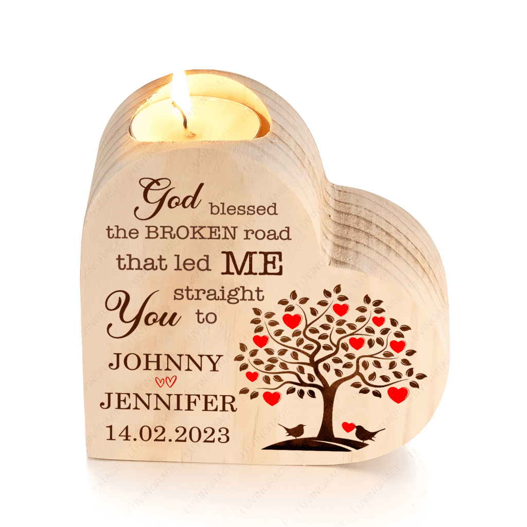 Bird Couple Heart Tree God Blessed Personalized Candle Holder