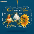 Bird Couple Sunflower God Gave Me You Personalized Transparent Ornament