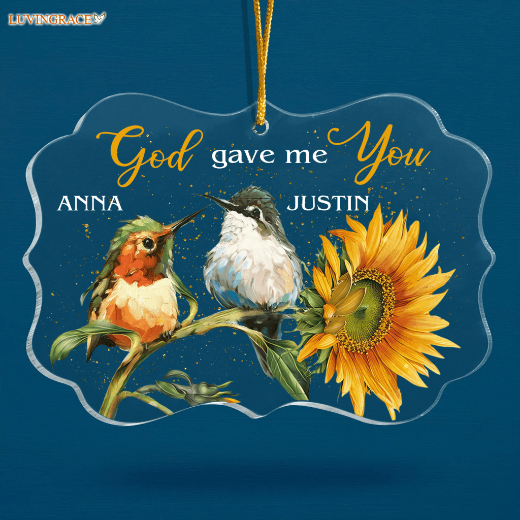 Bird Couple Sunflower God Gave Me You Personalized Transparent Ornament