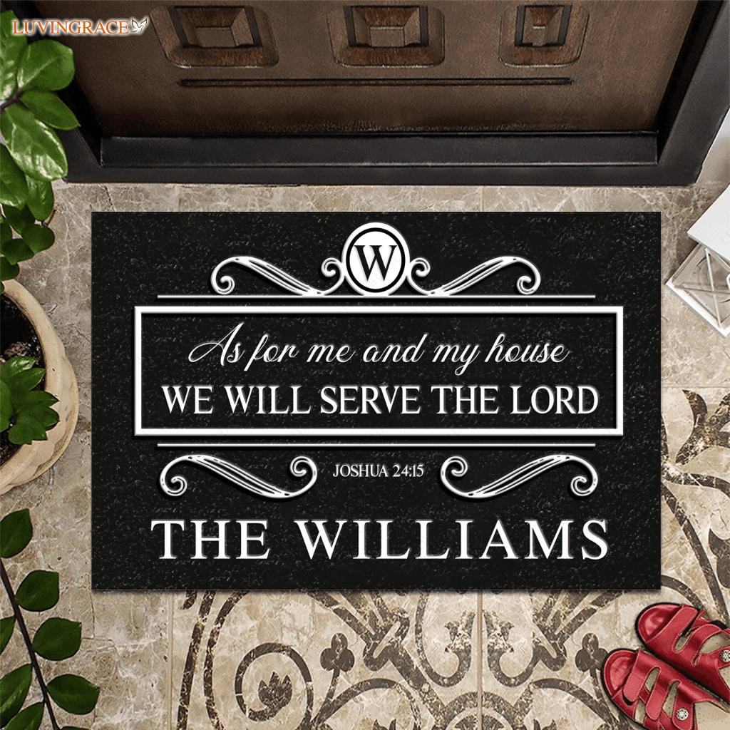 Black Monogram Serve The Lord Personalized Doormat