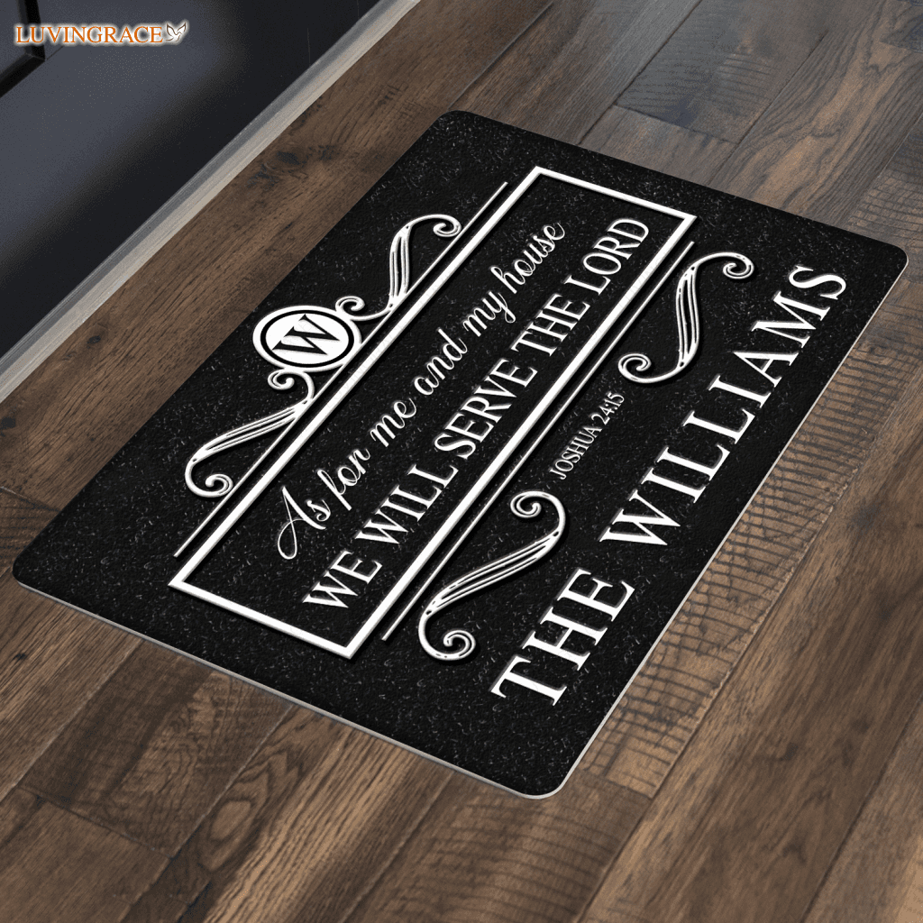 Black Monogram Serve The Lord Personalized Doormat