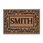 Black Rolling Scrolls Bordered Personalized Family Name Doormat