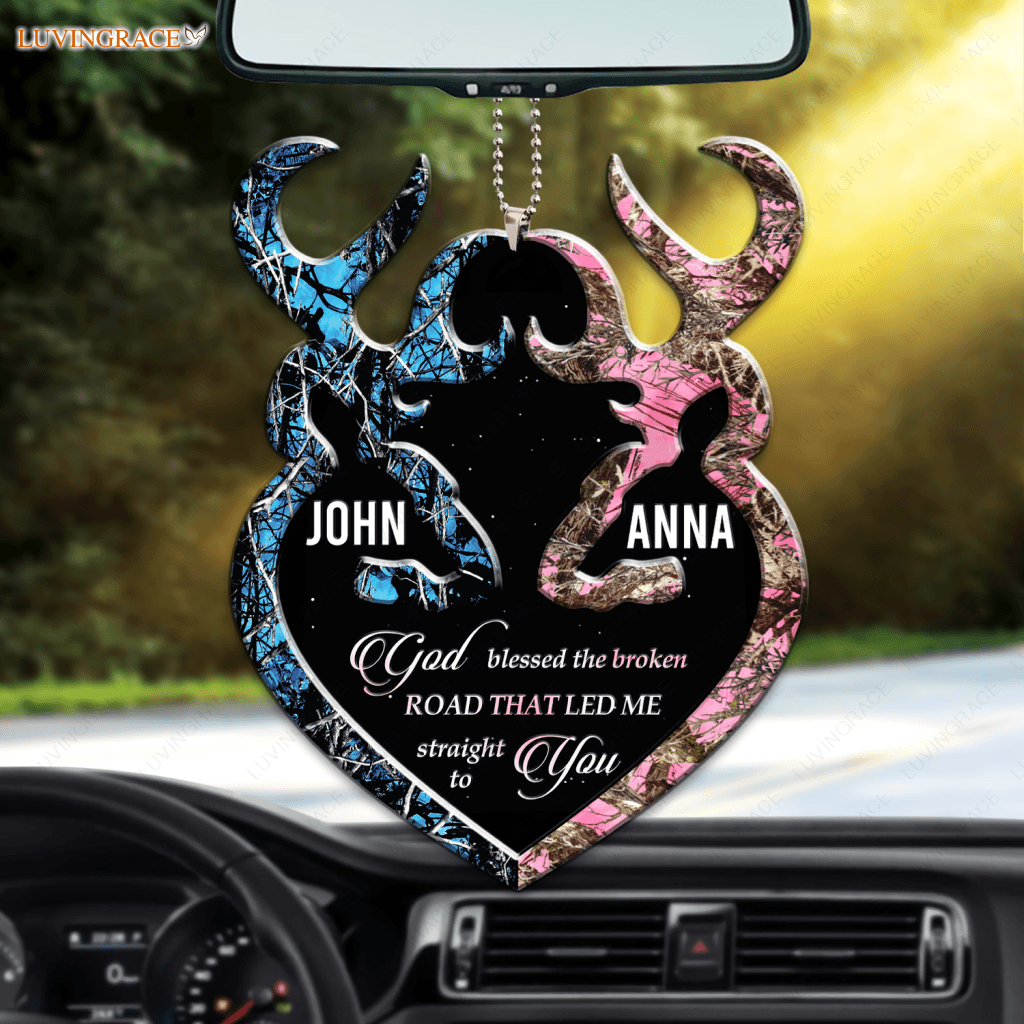 Blue Buck And Pink Doe God Blessed Personalized Ornament