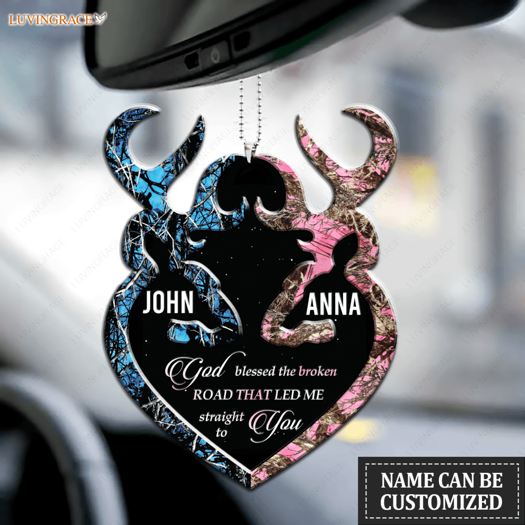 Blue Buck And Pink Doe God Blessed Personalized Ornament