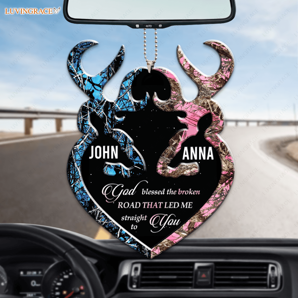 Blue Buck And Pink Doe God Blessed Personalized Ornament