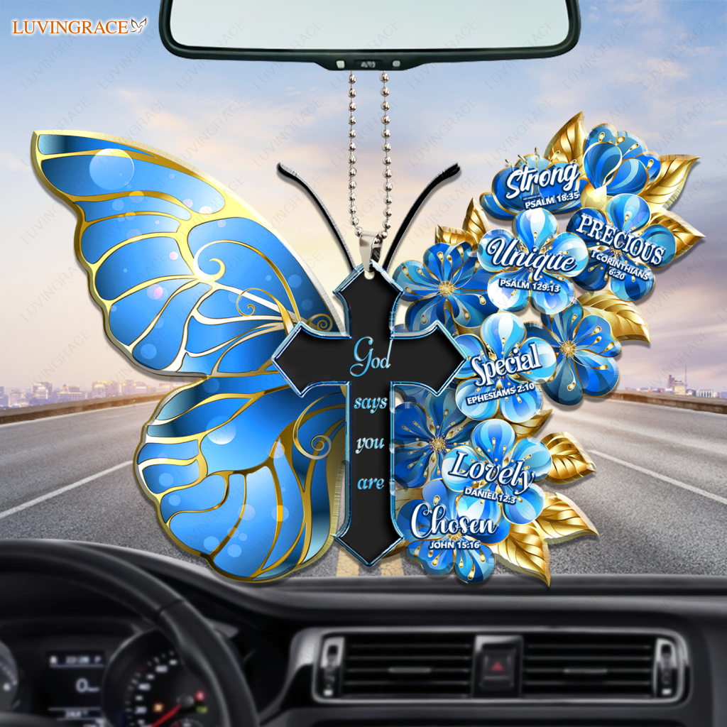 Blue Butterfly And Cross God Says You Are Ornament