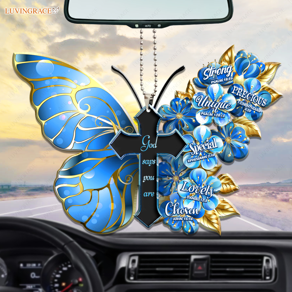 Blue Butterfly And Cross God Says You Are Ornament