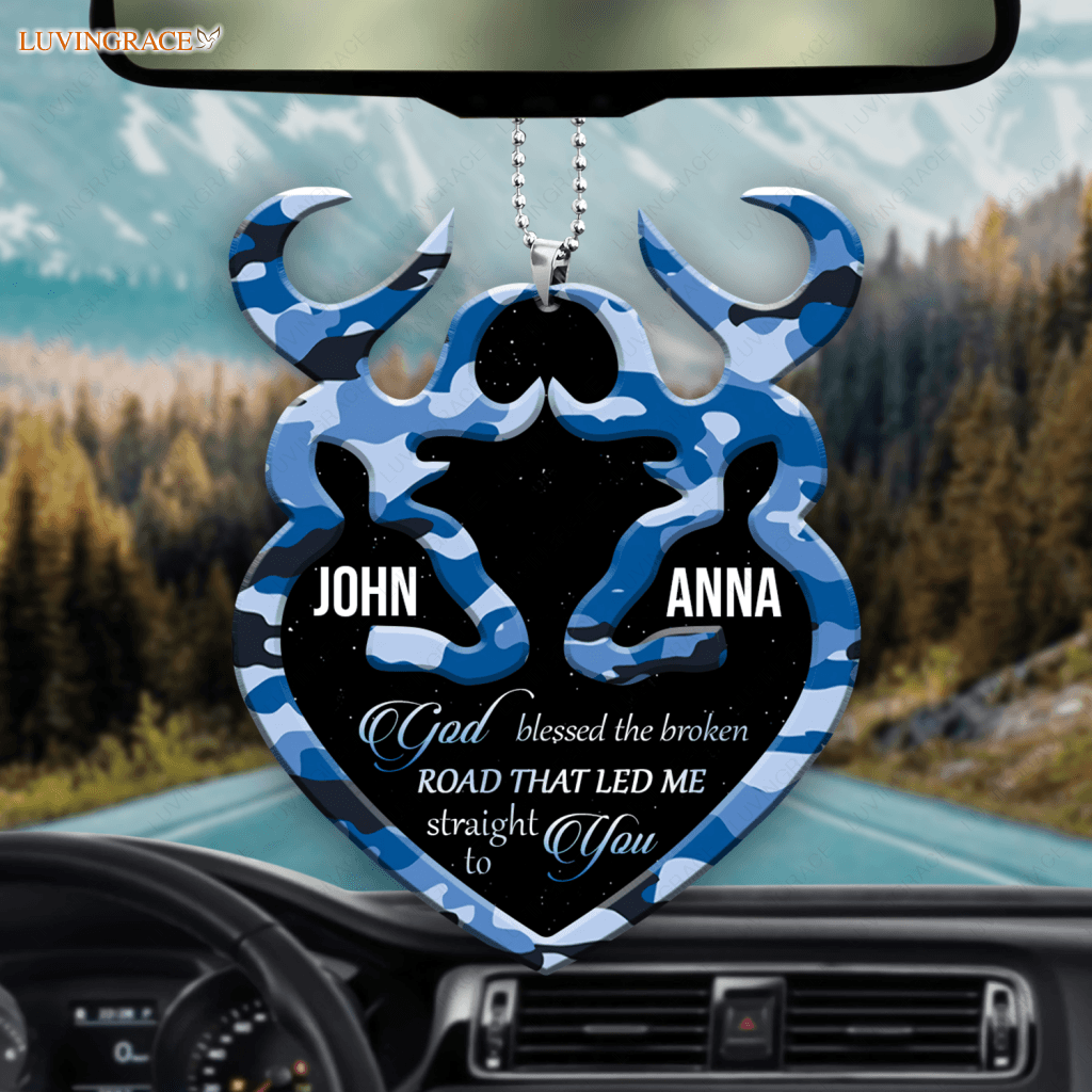 Blue Camo Personalized Buck And Doe Cross God Blessed Ornament