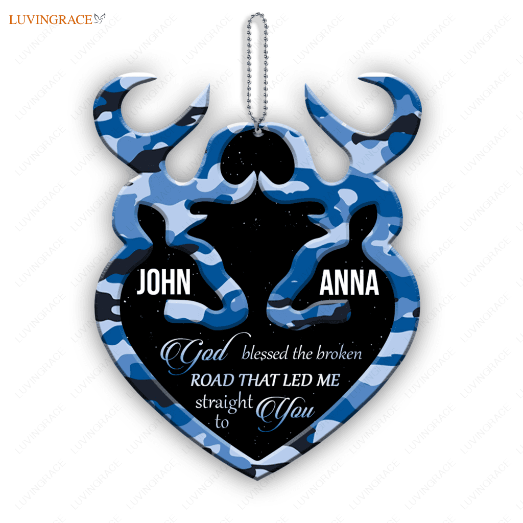 Blue Camo Personalized Buck And Doe Cross God Blessed Ornament