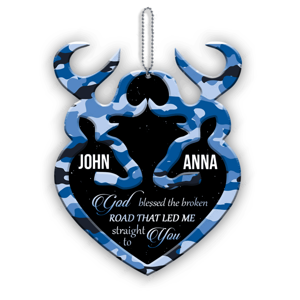 Blue Camo Personalized Buck And Doe Cross God Blessed Ornament
