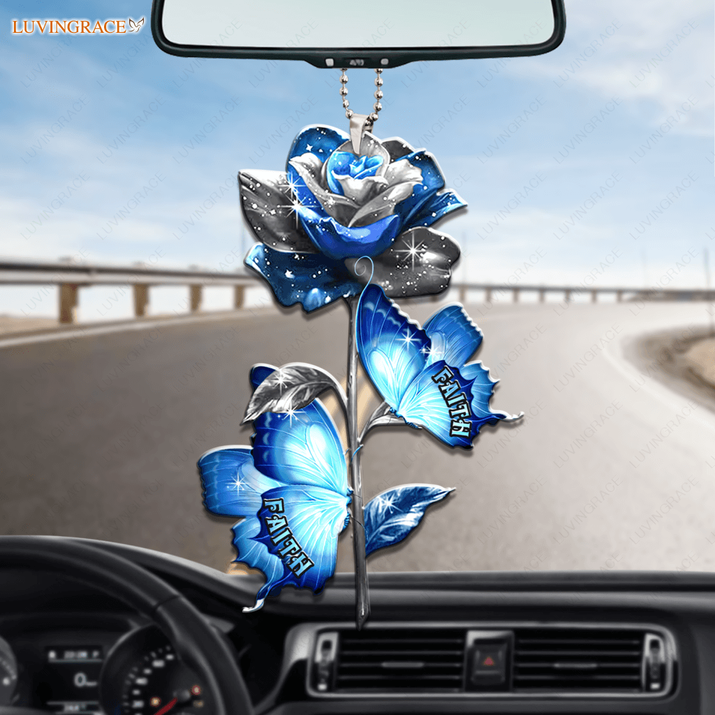 Blue Rose And Butterfly Faith Hope Love Ornament