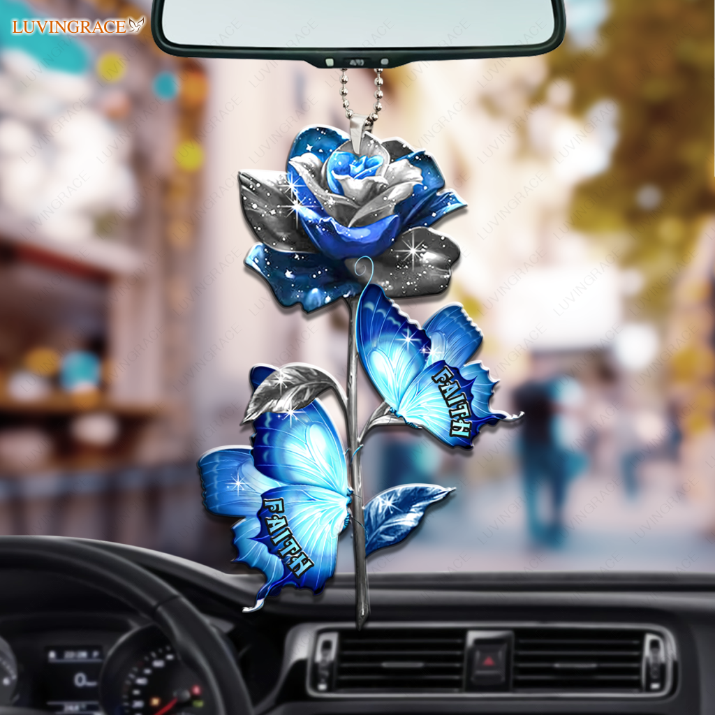 Blue Rose And Butterfly Faith Hope Love Ornament