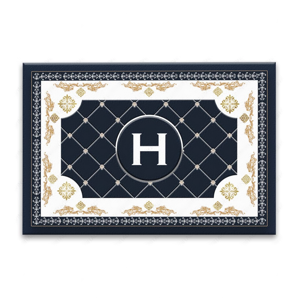 Blue Royal Brocade Pattern Personalized Door Mat