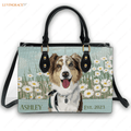 Blue White Daisy Flower Pet Digital Painting Portrait - Personalized Custom Leather Bag Handbags