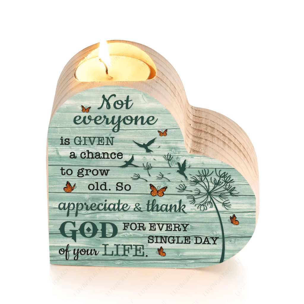 Blue Wood Dandelion Bird And Butterfly Thank God Every Day Candle Holder