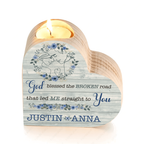 Blue Wood Flower Couple Line Art God Blessed Personalized Candle Holder