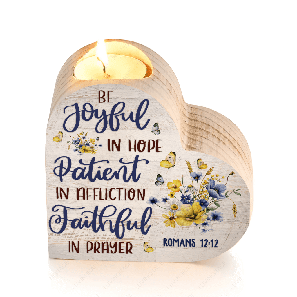 Blue Yellow Flower Butterfly Be Joyful In Hope Candle Holder