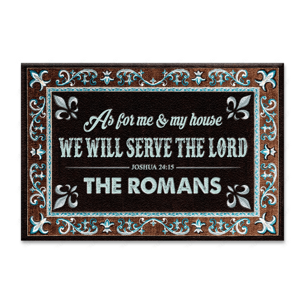 Border Area In Blue And Brown Serve The Lord Personalized Doormat
